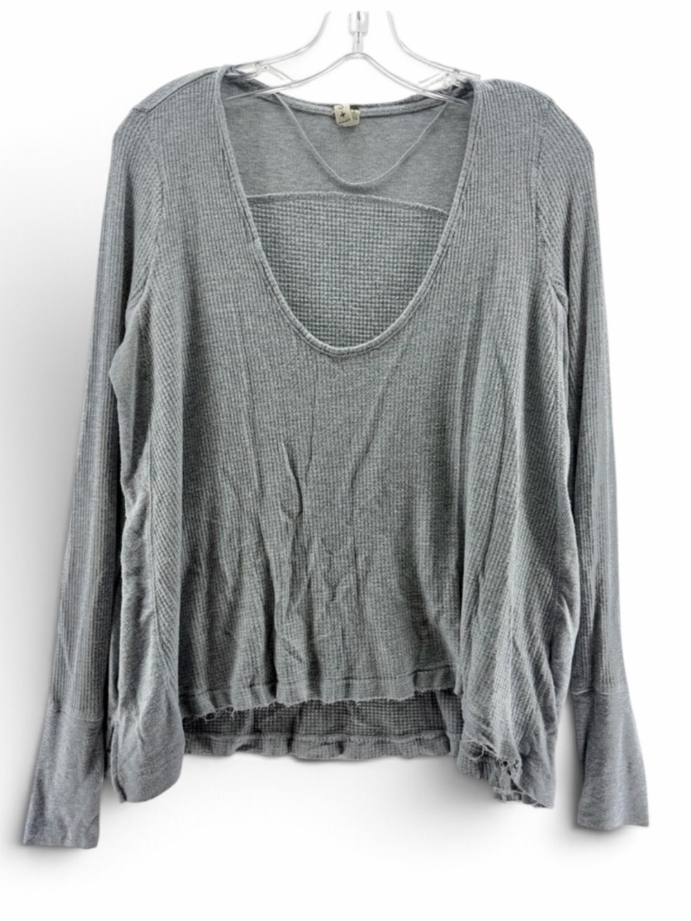 We The Free Women's Gray Waffle Knit Long-Sleeve Thermal Top Size Petite Small